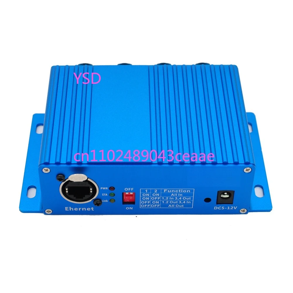 Bidirectional 4CH Blue Stage Lighting Control Signal Converter 5 pin DMX Holder Ethernet Port