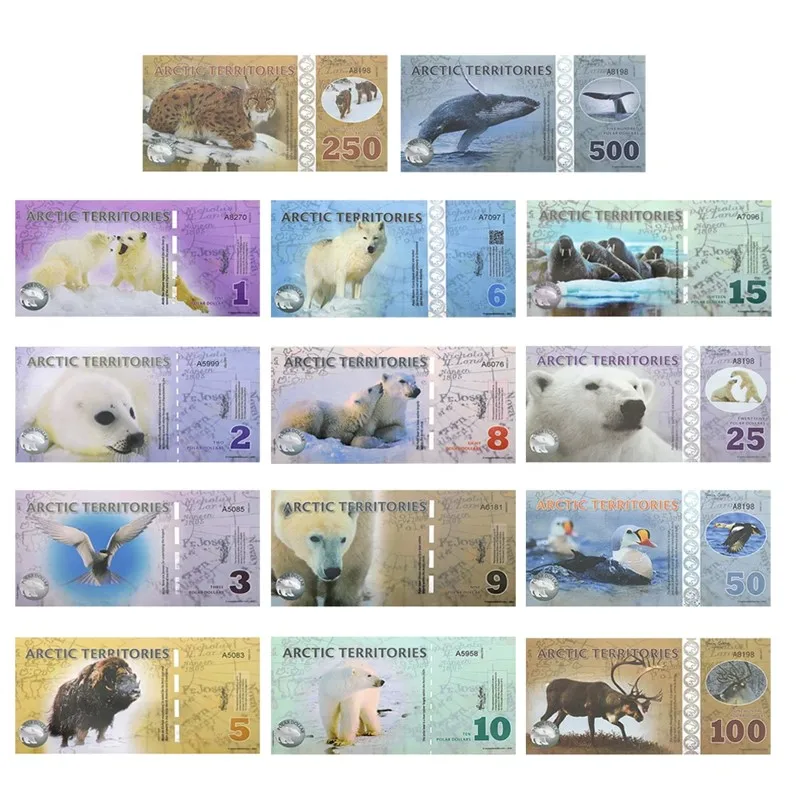 

5/9/14pcs UNC Arctic Banknote Dollar Paper Money with UV Serial Number Money Commemorative Collection Gifts