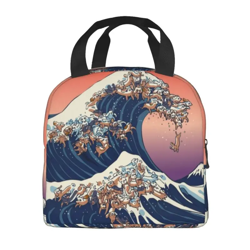 The Great Wave Of Dachshunds Insulated Lunch Bags for Picnic Badger Sausage Wiener Dog Waterproof Thermal Cooler Lunch Box Kids