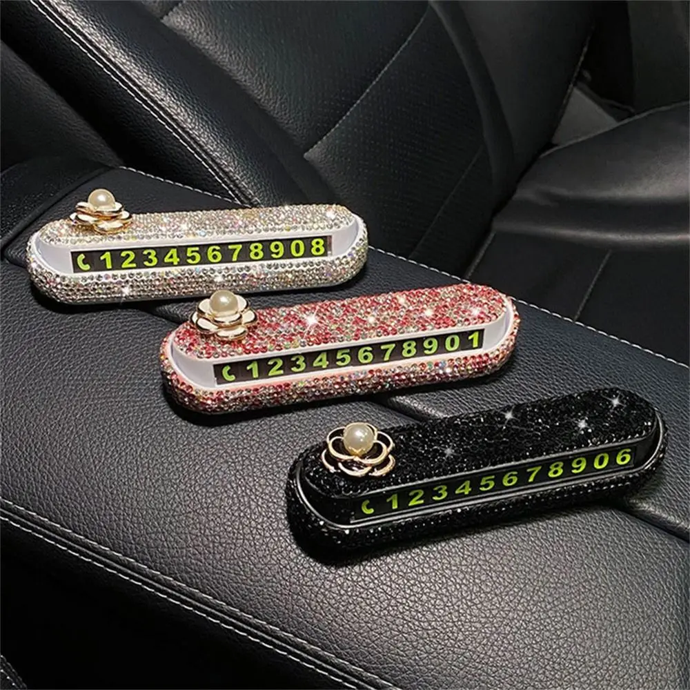 

Car Temporary Parking Sign Creative Diamond Phone Number Mobile Card Luminescent Digital Car Decoration Accessories