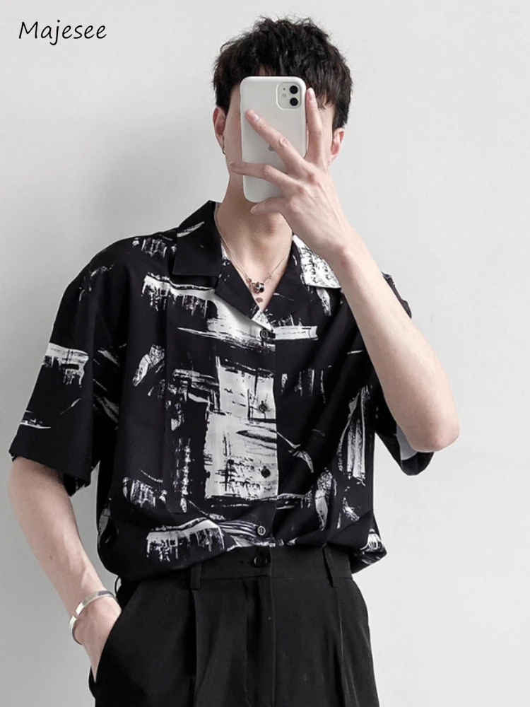 Asymmetrical Shirts Men Hipster Unisex All-match Summer Korean Style Streetwear Handsome Holiday Fitness Moto Turn-down Collar