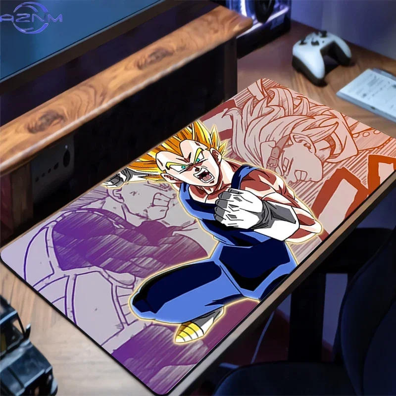 Vibrant Cyan Anime Fighter Collage with Red Star Pattern Mouse Pad, Rubber Non-Slip Base, Smooth Fabric Gaming Desk Mat for Desk