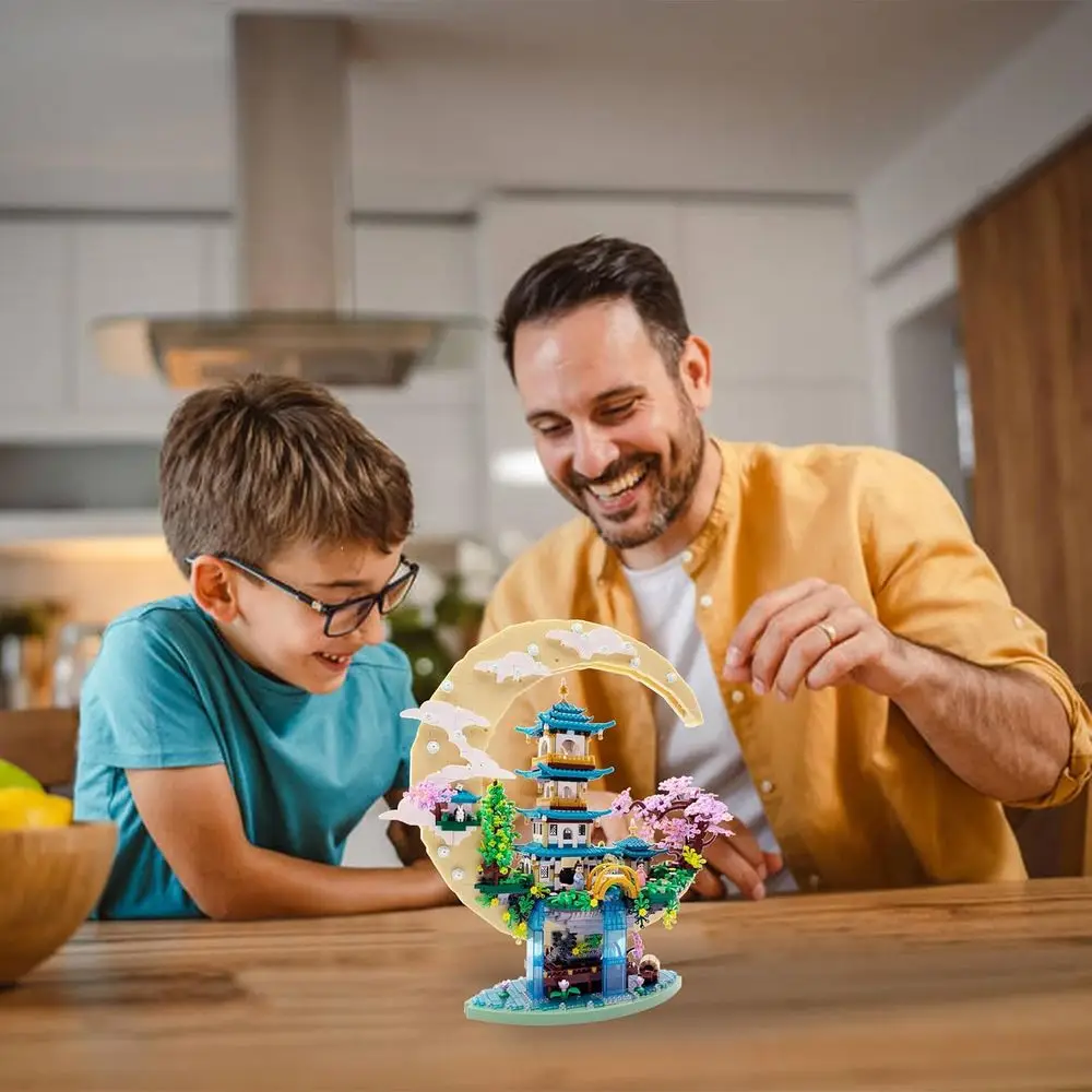 Adults & Teens Cherry Blossom Tree Kit: Moon Palace Architecture, Miniature Japanese Sakura House, Cherry Bonsai Bricks, Ideal C