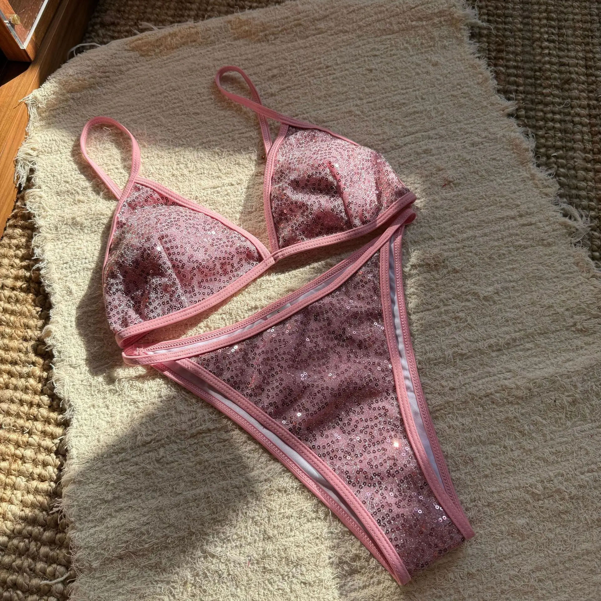 섹시한 반짝이 스팽글 시니 비키니 세트 두 조각 끈 수영복 비치웨어 수영복 수영복 biquini Tankini