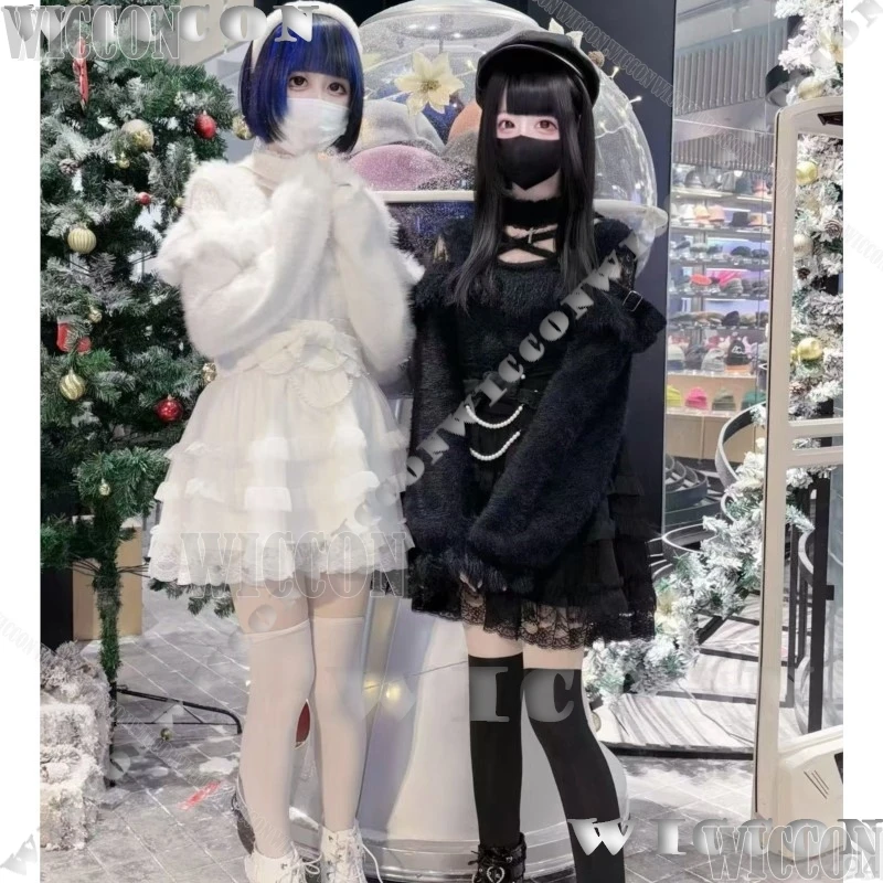 

Костюм для косплея Jirai Kei Girl: Свитер с бретелями, пышная юбка с бантом, черно-белое платье для женщин, Новогодний карнавал