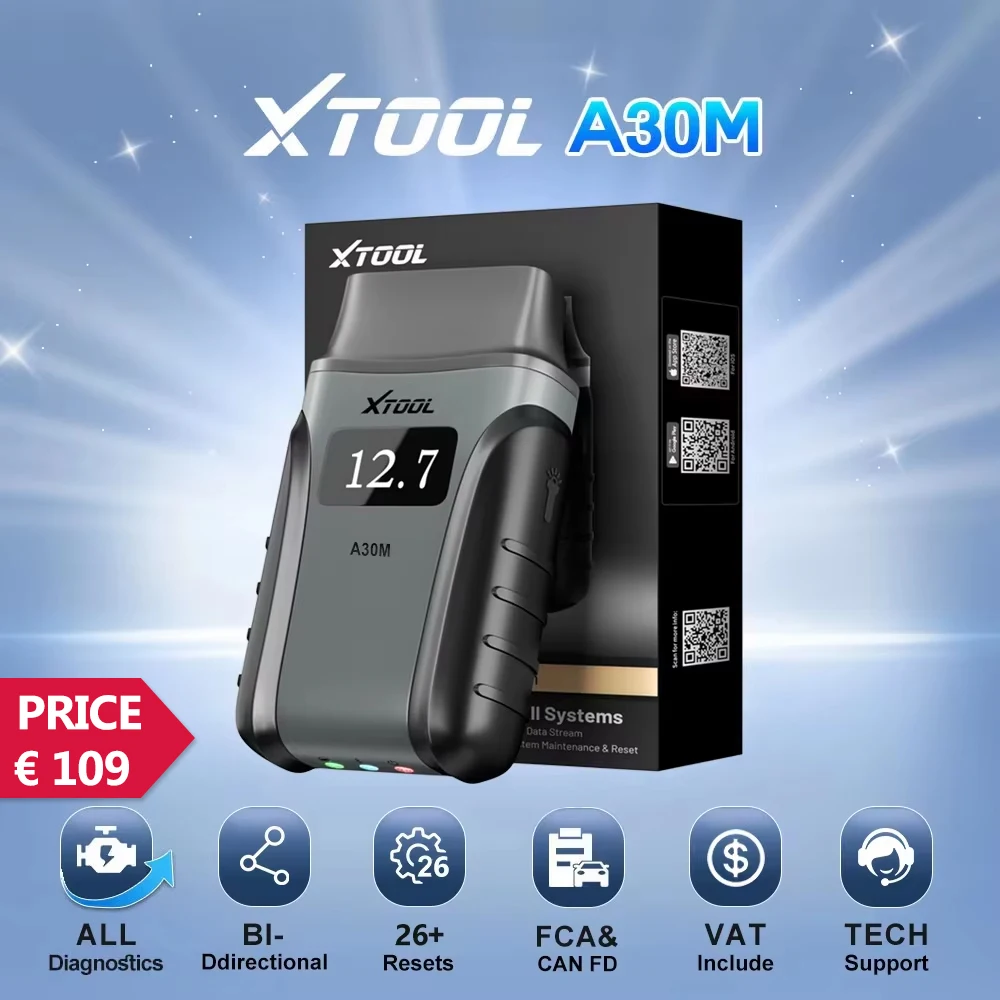 Image of XTOOL A30M V2.0 Bluetooth-OBD2-Scanner, All-System-Autodiagnosetool, aktiver Test, 26+ Reset, integrierter CAN FD FCA, Autoauth Anyscan A30 M, Mini-Codeleser, lebenslanges kostenloses Update