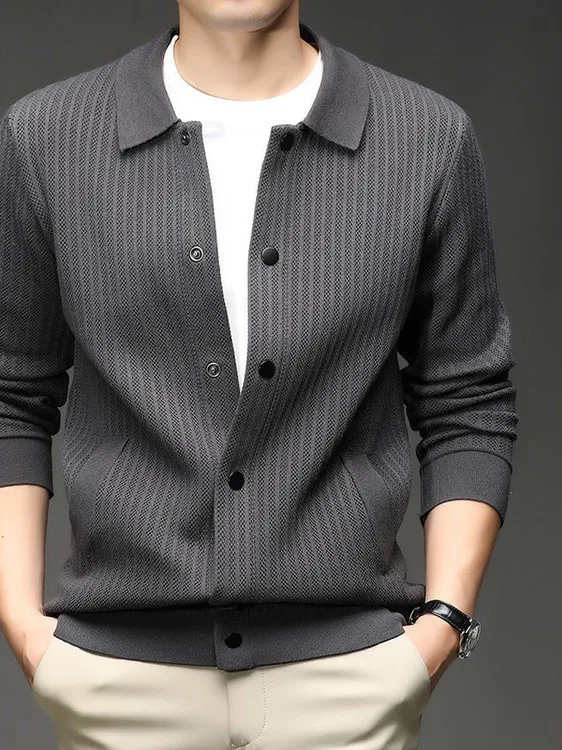 Men's Knitted Slim Fit Open Cardigan Casual Style Thin Sweater Jacket Korean Version Turn-down Collar Outerwear for Spring Au...