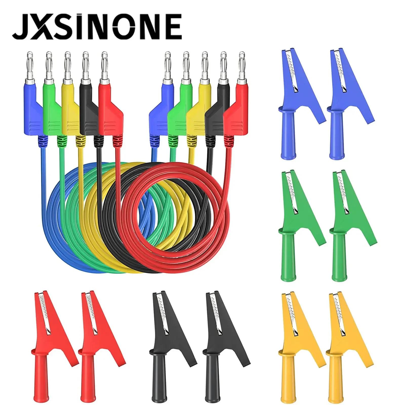 JXSINONE P1036 Series 15PCS Dual 4mm Banana Plug Multimeter Test Leads Kit with Insulation Alligator Clips Set