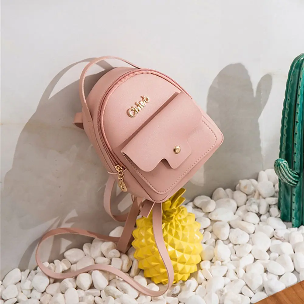 Fashion Women Mini Backpack Solid Color PU Leather Small Backpacks Simple Casual Student Bookbags Traveling Bags