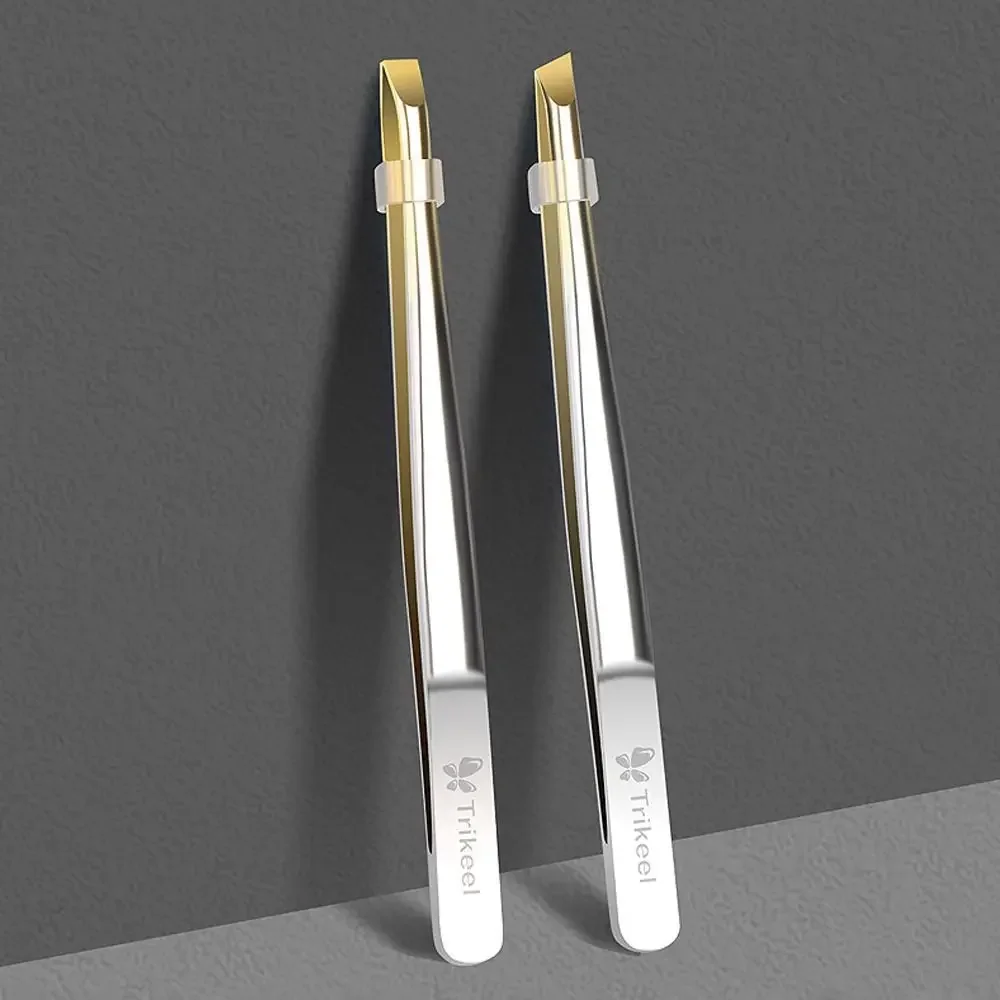 Pinzas para cejas de acero inoxidable, punta plana/inclinada, multifunción, Clip para pestañas postizas, recorte de cejas, 2 uds.