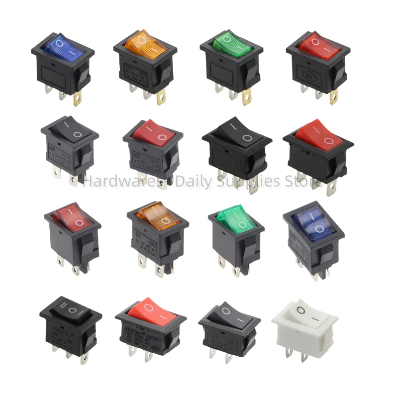 1PCS KCD1 LED ON-OFF ON-OFF-ON 2/3/4 Pin Boat Car Rocker Switch 21*15mm 6A/250V 10A/125V AC Black Red Green Light Siwtch