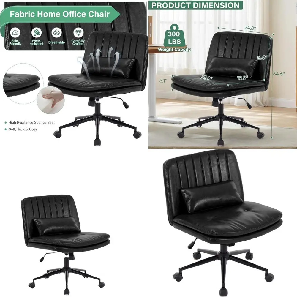 

Эргономичное поворотное кресло, без подлокотников, с регулируемой высотой, из искусственной кожи, черное, для домашнего офиса и макияжа