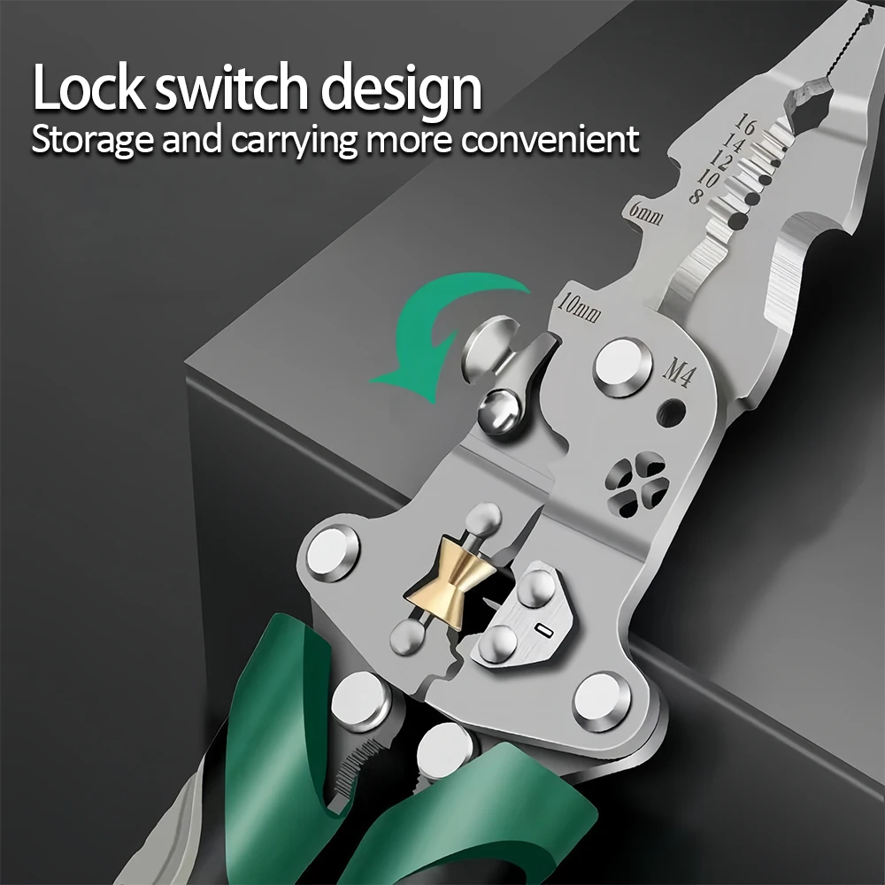 Foldable wire stripper, pulley design multi-function electrician wire splitter wire winding pliers crimping pliers hand tool