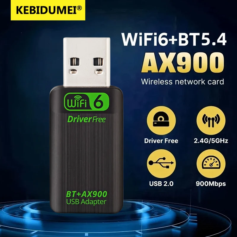 Image of KEBIDUMEI WiFi 6 AX900 WiFi USB-Adapter Bluetooth 5.4 Drahtlose Netzwerkkarte 2,4G 5GHz Wi-Fi Empfang USB Für PC Laptop Win10 11