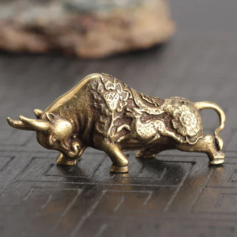 Copper Bull Ornament Vintage Crafts Ornament Miniature Figurines Copper Animal Desk  Tea Pets Decorations Brass Crafts