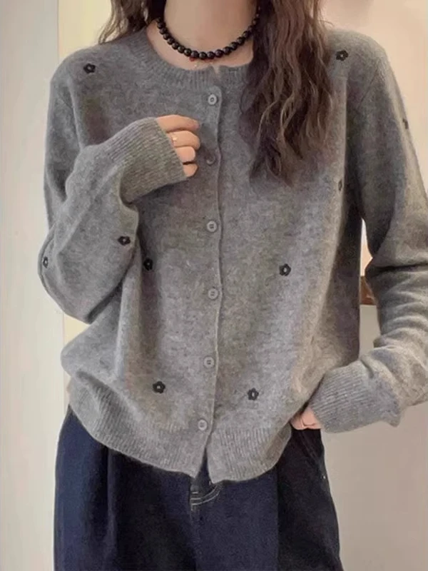 

Унисекс-кардиган оверсайз в корейском стиле, с вышивкой, круглым вырезом, длинными рукавами, вязаный, свободного кроя, до 300 фунтов