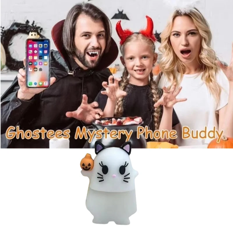Ghost Mystery Phone Buddy Ornaments Phone Topper Peel-and-stick Design Halloween Ghost Pumpkin Figurine Mirror Dashboard Decor