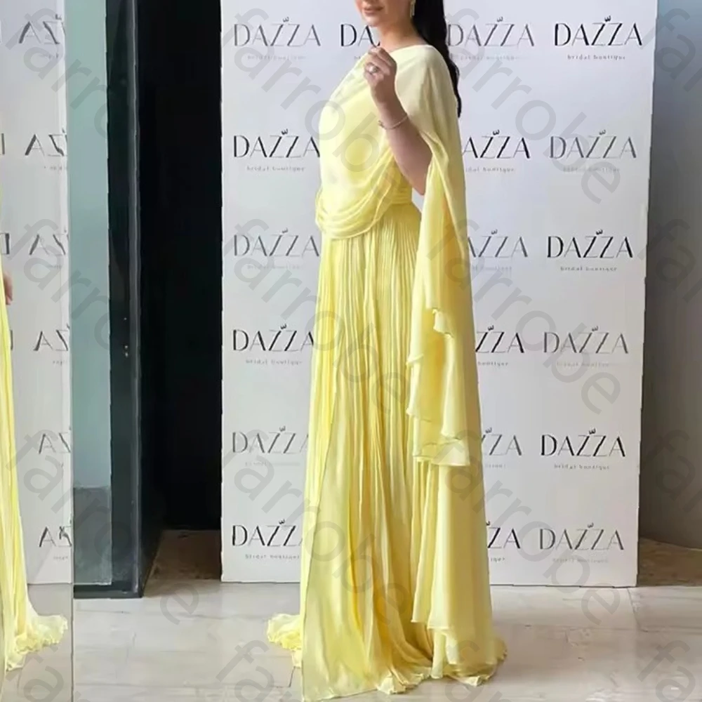 Abiti da sera in chiffon viola di lusso con maniche a mantella A-Line Sweetheart pieghettato fino al pavimento Abito da ballo di alta qualità personalizzato