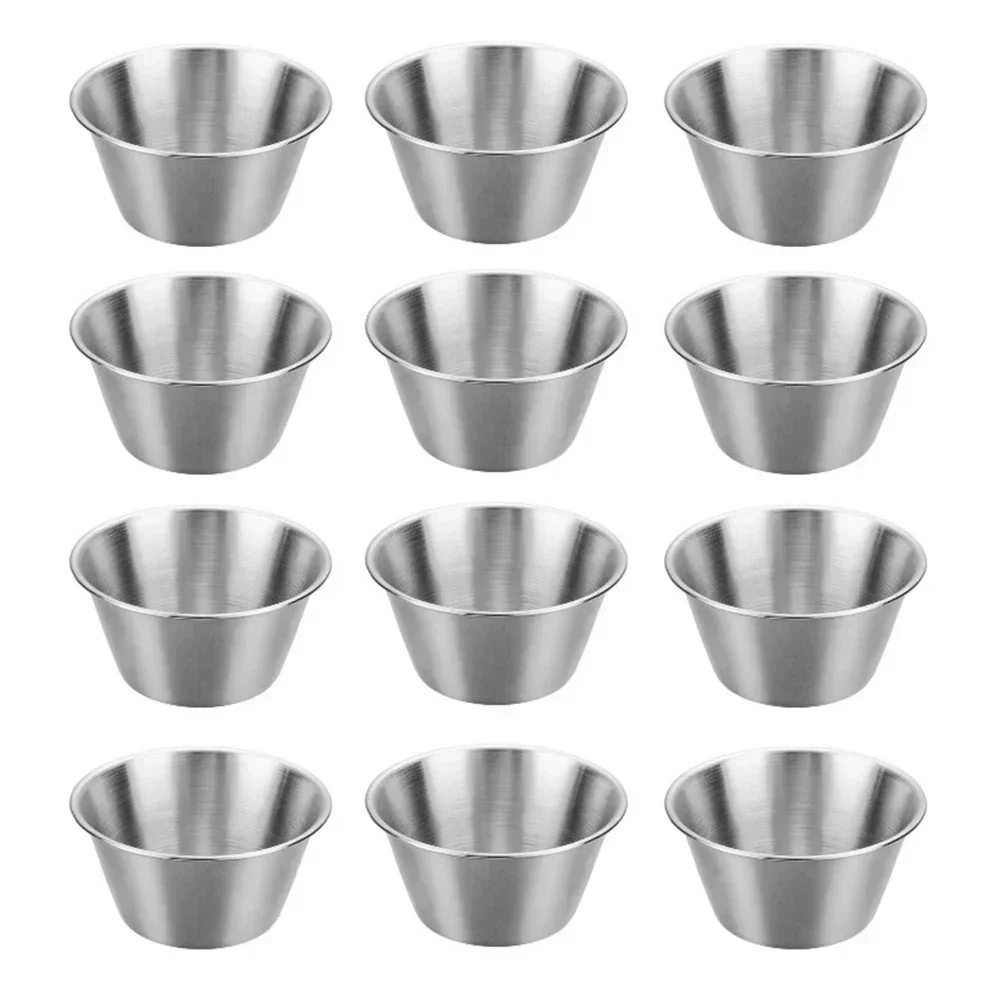 

12Pcs 2.5 Oz Stainless Steel Condiment Sauce Cups Tomato Sauce Container Dipping Bowl For Restaurant Home Party Cookware