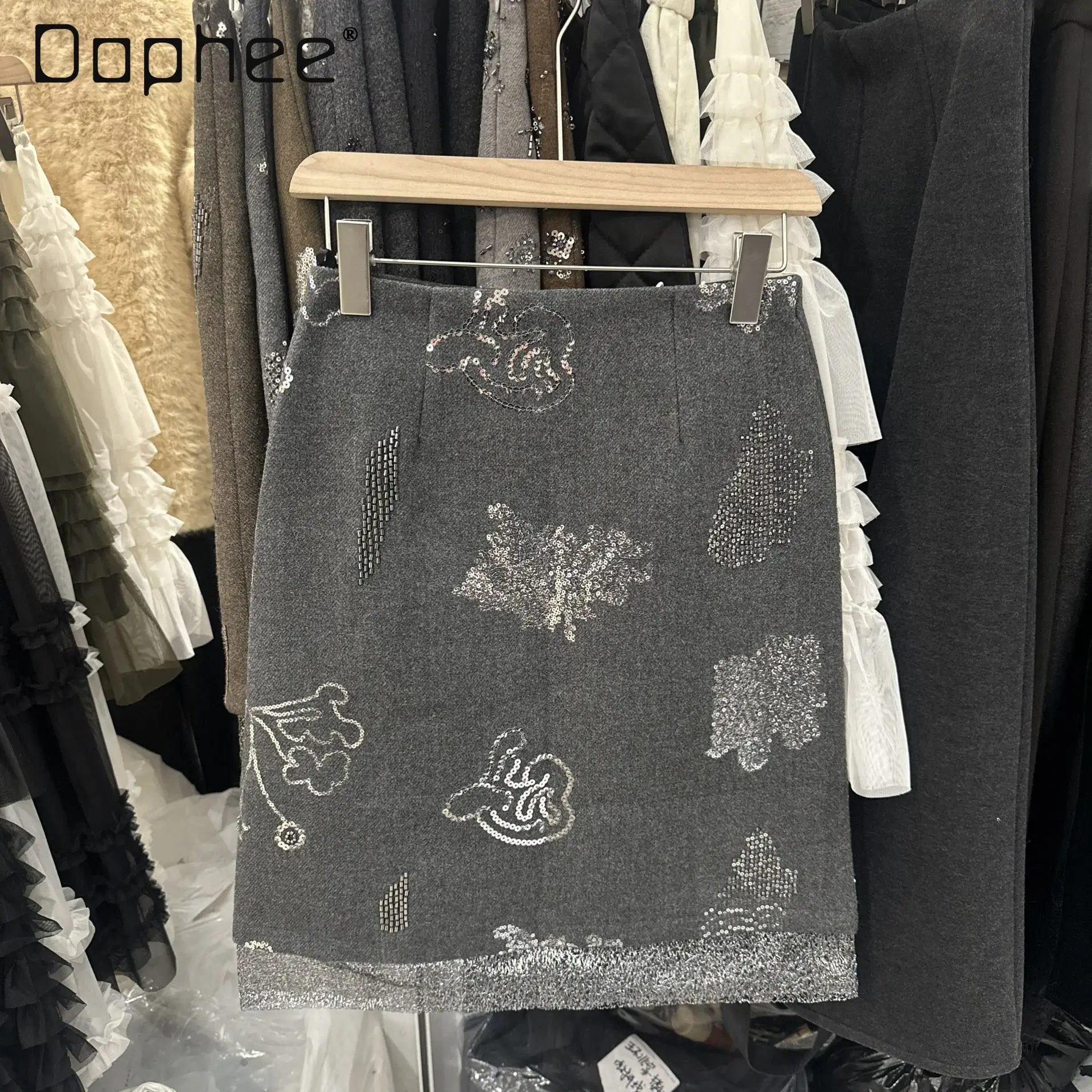 

Elegant Heavy-duty Beaded Sequin Skirt for Women 2026 Early Spring New Korea Ins Fashion Versatile High Waist Mid-length Skirt