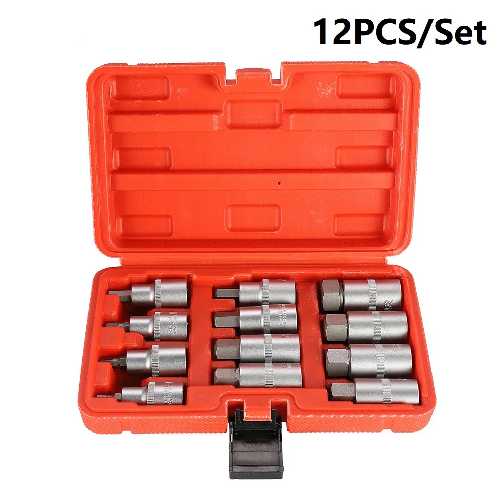 12Pcs/set 1/2 Inch Drive Impact Hex Bit Socket Wrench Set H5-H22 Hexagon Wrench Sockets Kit H5/H6/H7/H8/H10/H12/H14/H16/H17/H18