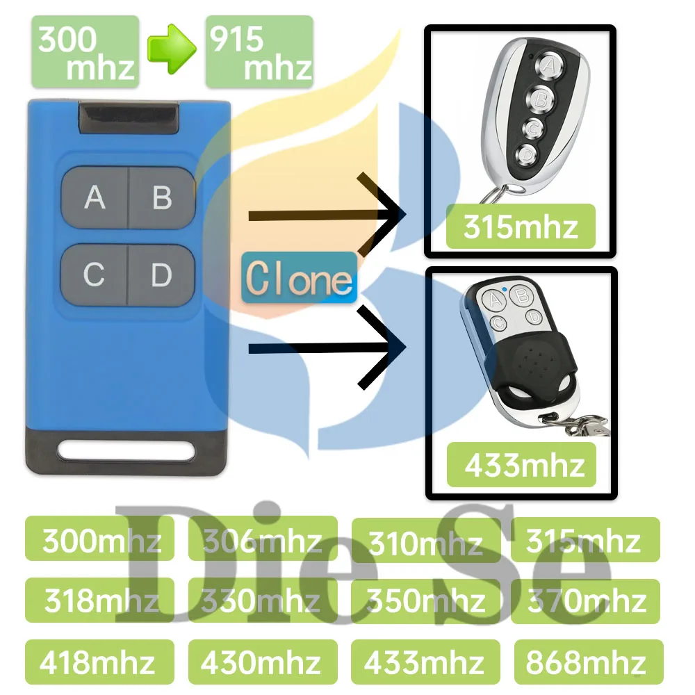 433MHz 868MHz Copy Remote Control Garage Door Clone Transmitter 315MHz ~ 915MHz Multi-Frequency Can Store 8 Signal DOORHAN NICE