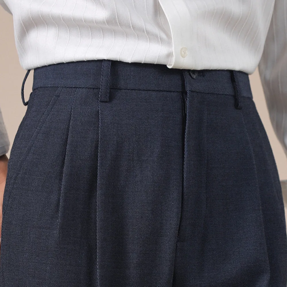 

Men Slim Fit Straight-Leg Denim Blue Pants Double Pleats Wedding Attire Spring Italian Style Business Suit Trousers Pant For Man
