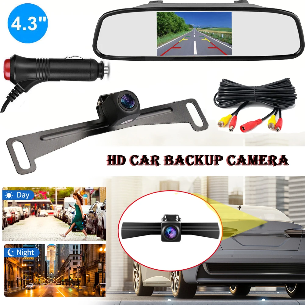

Car 4.3" LCD Mirror Monitor + 170° Rear View Backup Reverse Camera Waterproof Kit
