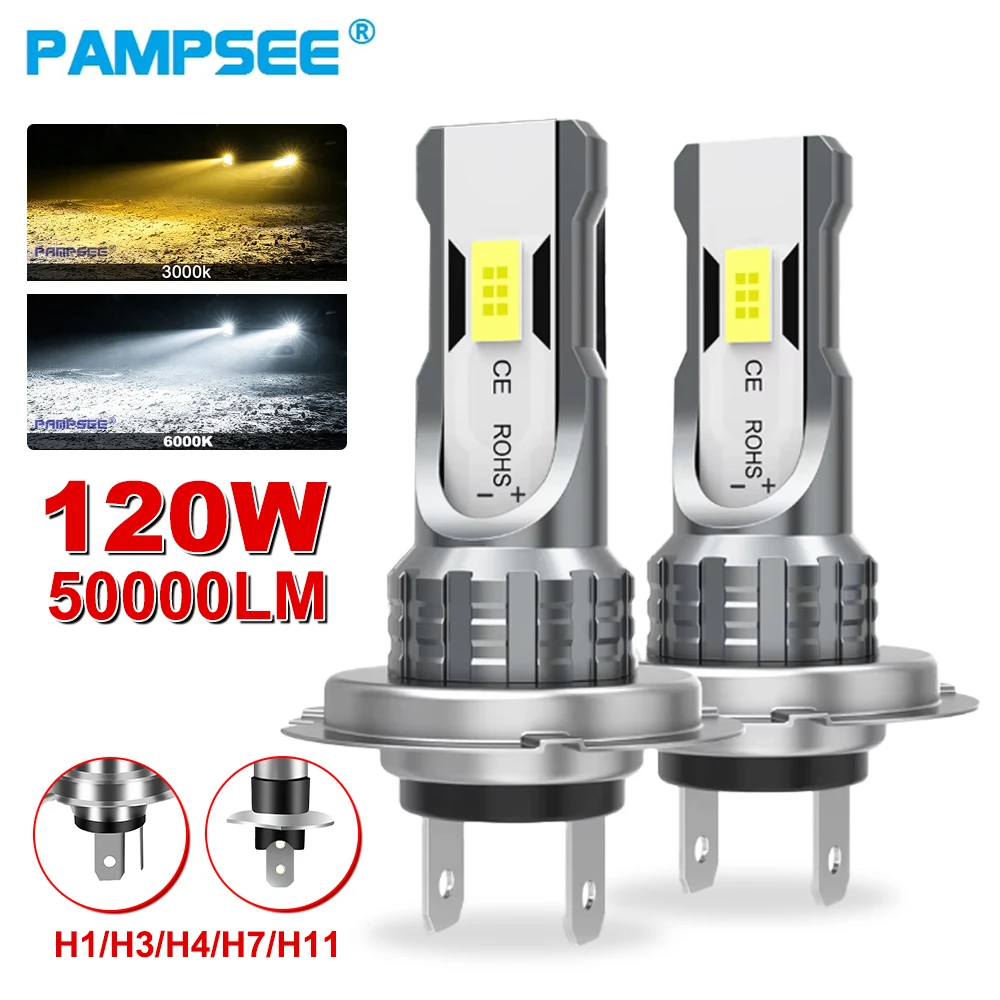 2Pcs 50000Lm 120W H7 Led Lights H4 H8 H1 H11 CSP Headlight Bulb For Car Yellow White Blue Day Running Automobile Lamp Plug&Play