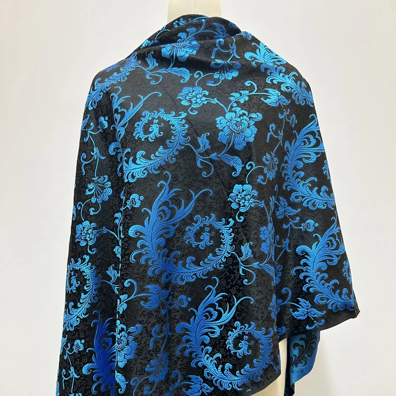 

Pre-Cut Black & Blue Floral Peacock Feather Jacquard Satin Damask Fabric for DIY Sewing Dress Cushion Upholstery Crafts