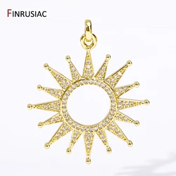 DIY Necklace Making Supplies 18K Gold Plated Brass Hollow Sun Pendant,Inlaid Zircon Sun Charms For DIY Jewelry Making Findings