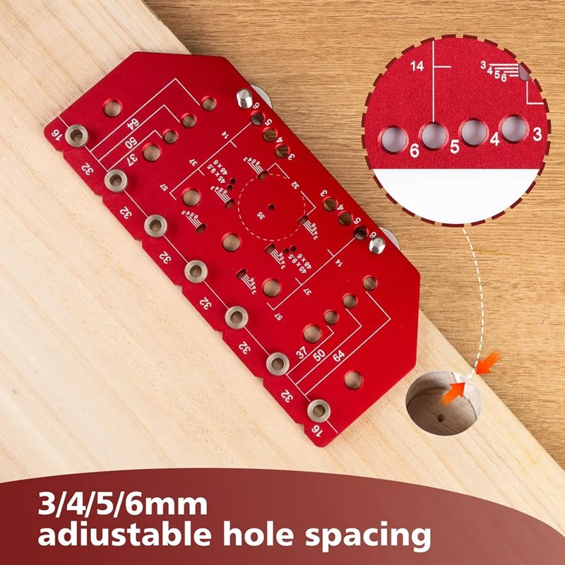 Shelf Pin Jig And Hinge Jig 2 In 1 Self-Contained Clamping, 32Mm Shelf Pin Jig Aluminum Alloy With 1/4 Inch Drill Bits