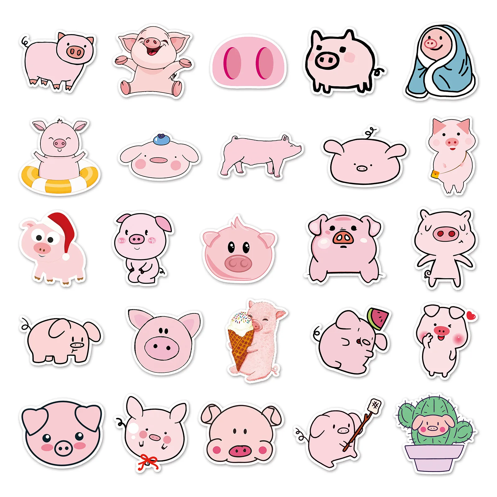 10/30/50PCS New Trendy Cartoon Pink Cute Pig Graffiti Helmet Water Cup DIY Waterproof PVC Children\'s Toy Reward Sticker Wholesal