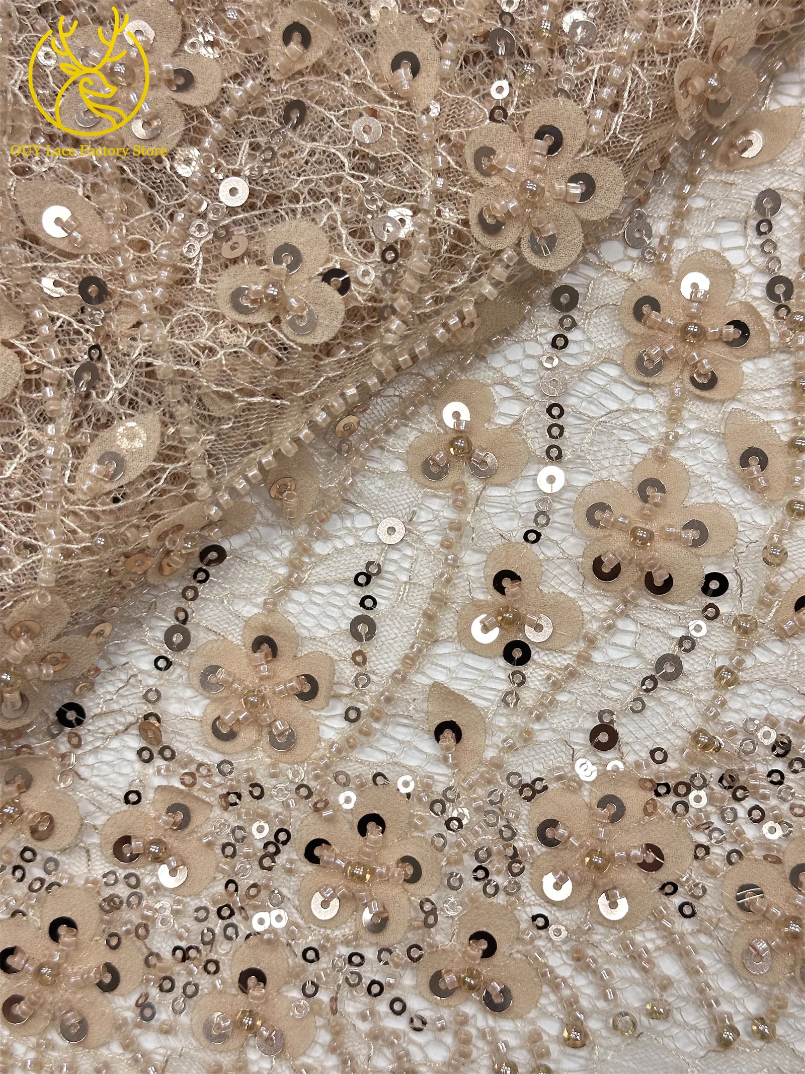 Olivgrüner afrikanischer Brautkleid-Spitzenstoff 2026, hochwertige nigerianische Pailletten-Stickerei-Spitze für Brautkleider und Partykleider zum Nähen – Detail 17