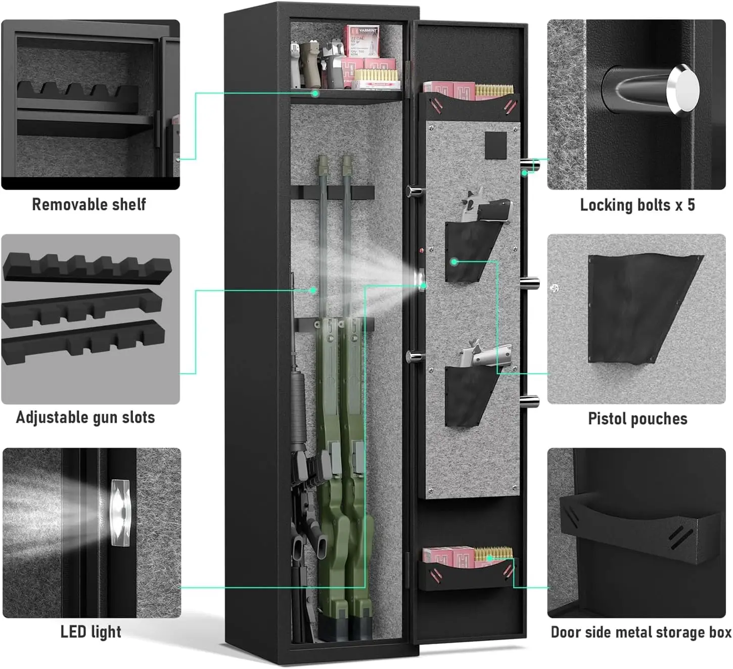 3-4 Rifle Gun Safe,Large Gun Safe for Home Rifle and Pistols,Quick Access Gun Cabinets with LED Light,Rifle Safe with Removable