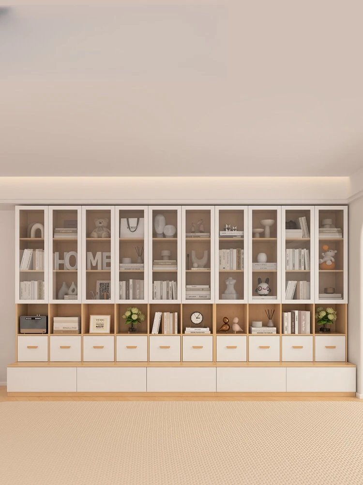 

Study, bookcase, whole wall integrated to top, bookcase glass door, custom locker, modern background wall