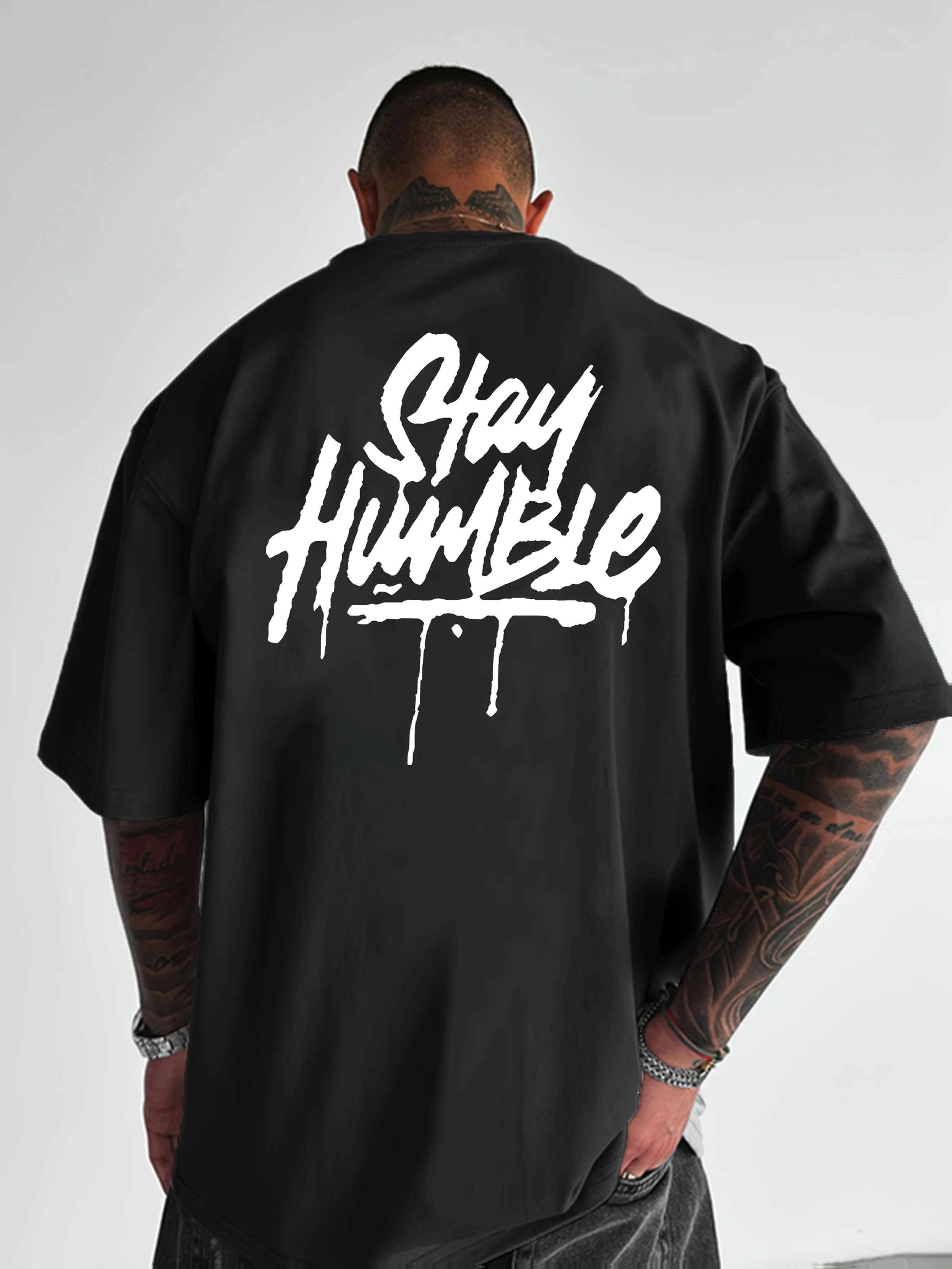 Stay Humble Graffiti Script Graphic Tee for Men Breathable 100% Cotton Perfect Summer Streetwear Trendy Urban Spray Paint Style