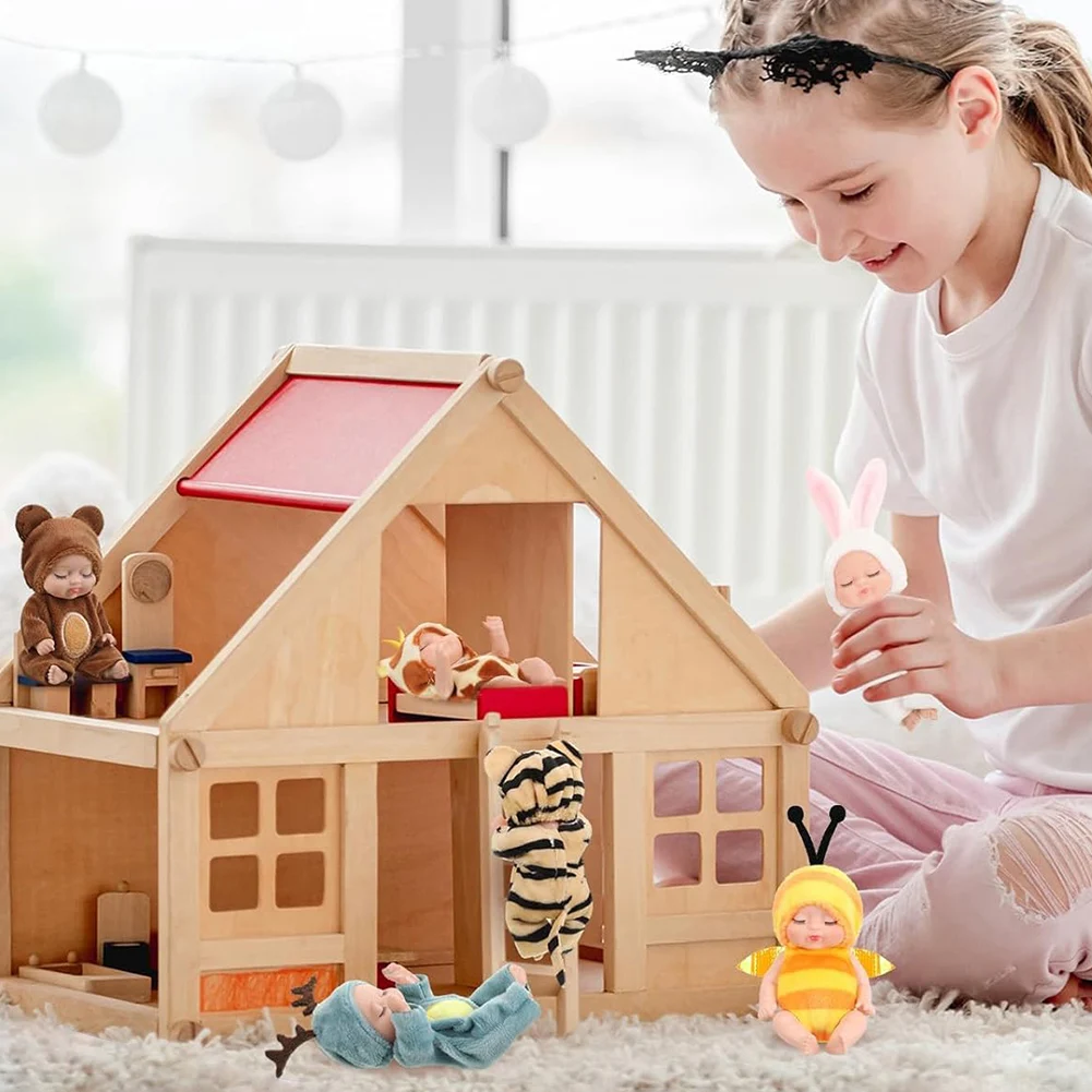 Mini boneca reborn com animais dos desenhos animados, trajes op, fofo, 4.3 polegadas, série de sono, kit de boneca reborn, presente de feriado para crianças