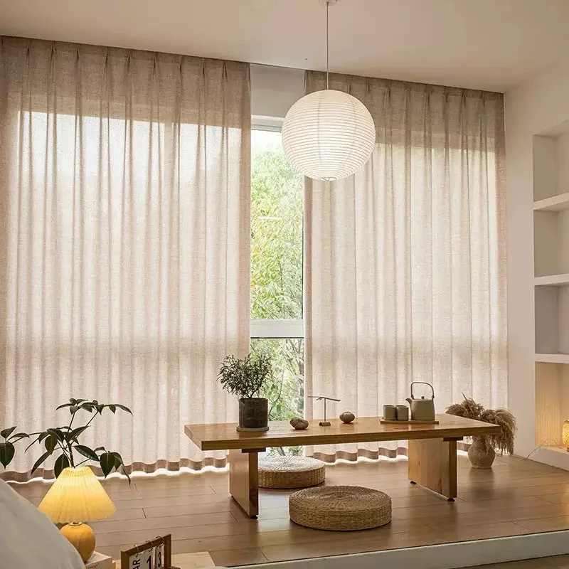 3 Colors Linen Like Semi Shading Beige Grey Cream White Tulle Living Room Flax Sheer Curtains for Bedroom Window S Folds Drapes