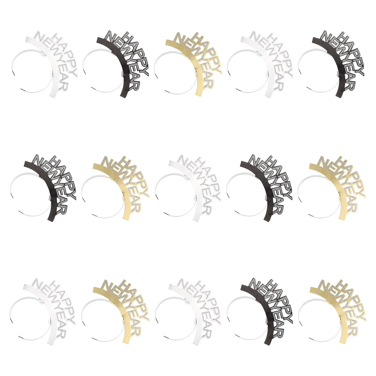 

15Pcs New Year Headband Happy New Year Shiny Letter Design Party Hair Decor Lightweight Safe Comfortable Festival Photo Prop