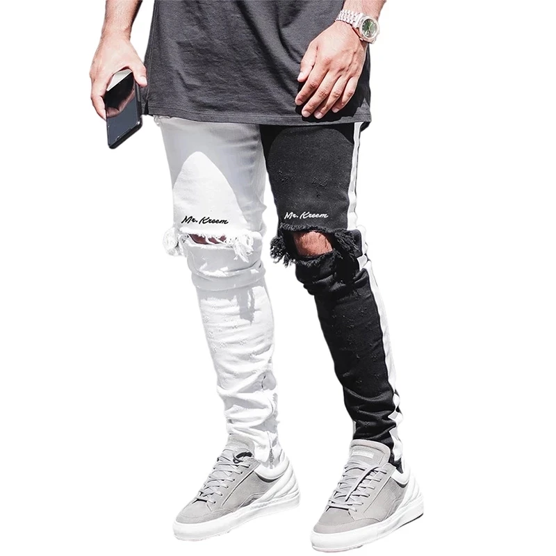 

Men Stylish Ripped Jeans Pants Biker Skinny Slim Straight Frayed Denim Trousers New Fashion Skinny Jeans Men Clothes Size S-XXXL