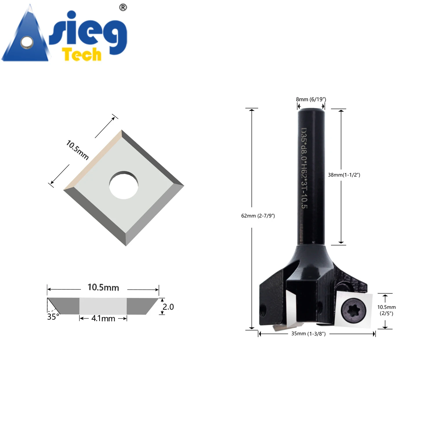 8mm Shank Router Bit 35mm Cut Diameter Slab Surfacing Wood Flattening Milling Cutter 3-Wing Planer Bit Replaceable Inserts