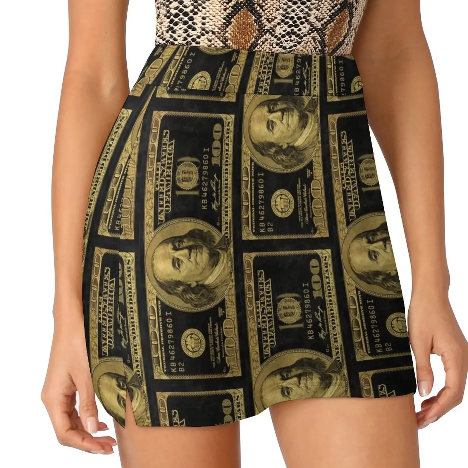 

100 Dollar Bill Black Gold Mini Skirt skirts for women women's summer dress 2024 night club women