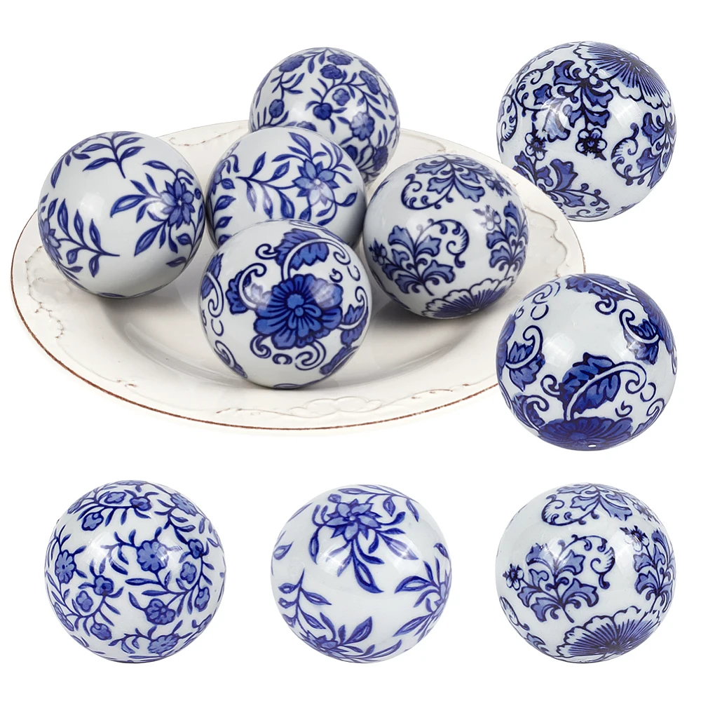 10 Pcs Blue and White Porcelain Balls 2.36 inch Decorative China Porcelain Balls Decorative Chinoiserie Orbs for Bowl Vase Table