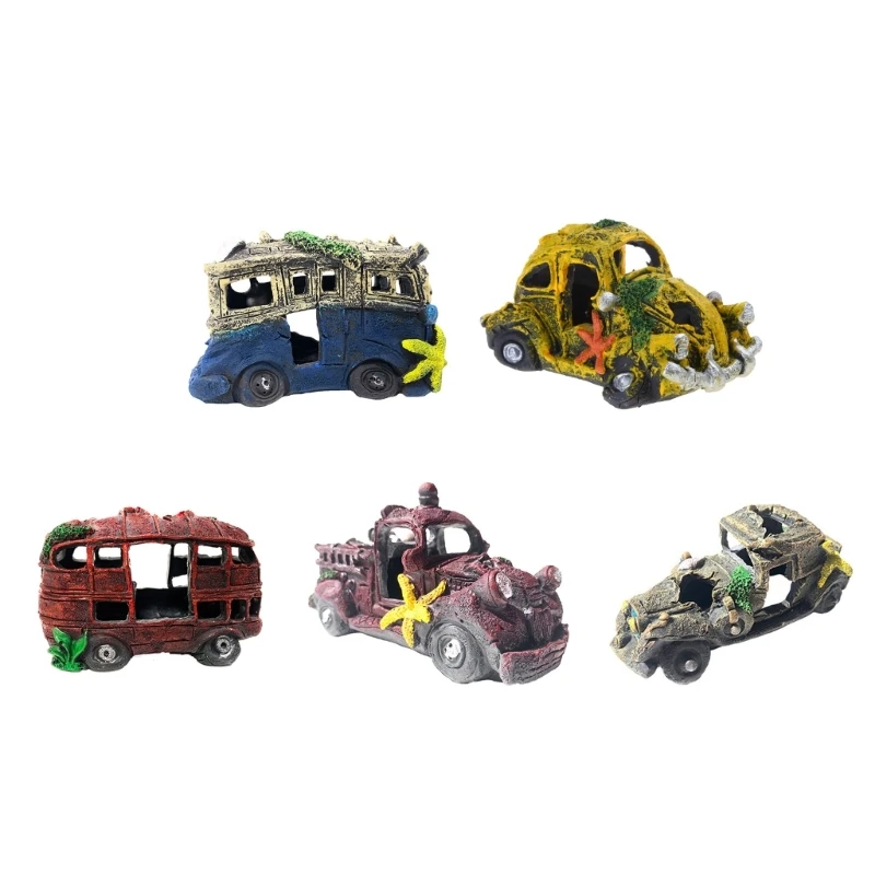 Resin Wrecked Car Ornaments DIY Resin Fish Tanks Artificial Aquarium Car Wreckage Simulation for Fish Reptiles Shelter