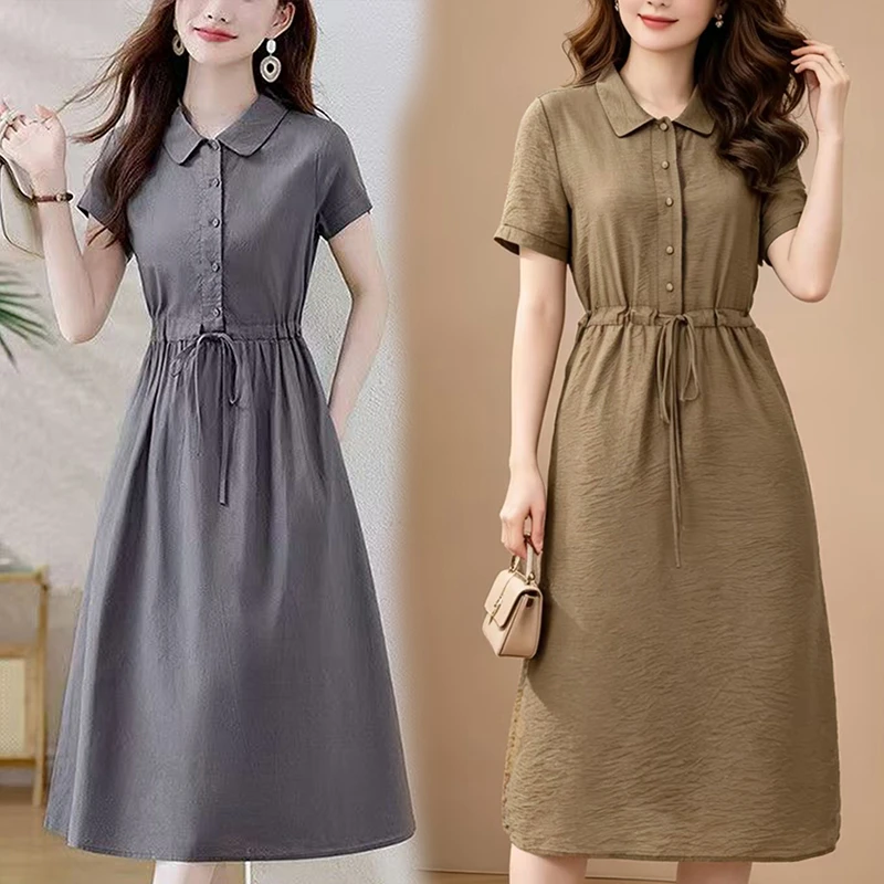 Damen Einfarbiges Ärmelloses Midi-Kleid mit Gürtel Sommer Elegantes Lässiges Party-Kleid Vestidos