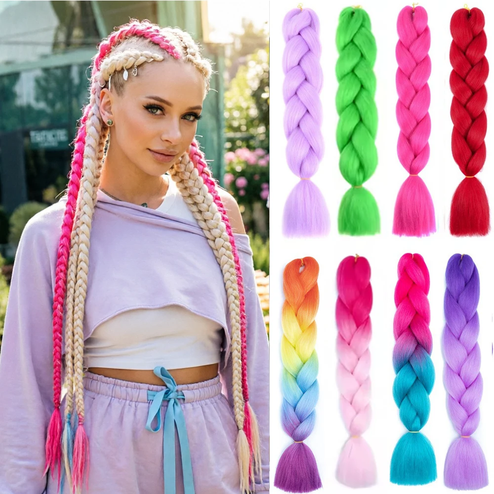

24-дюймовые синтетические плетеные разноцветные косы, аксессуары и накладные пряди для женских причесок своими руками.