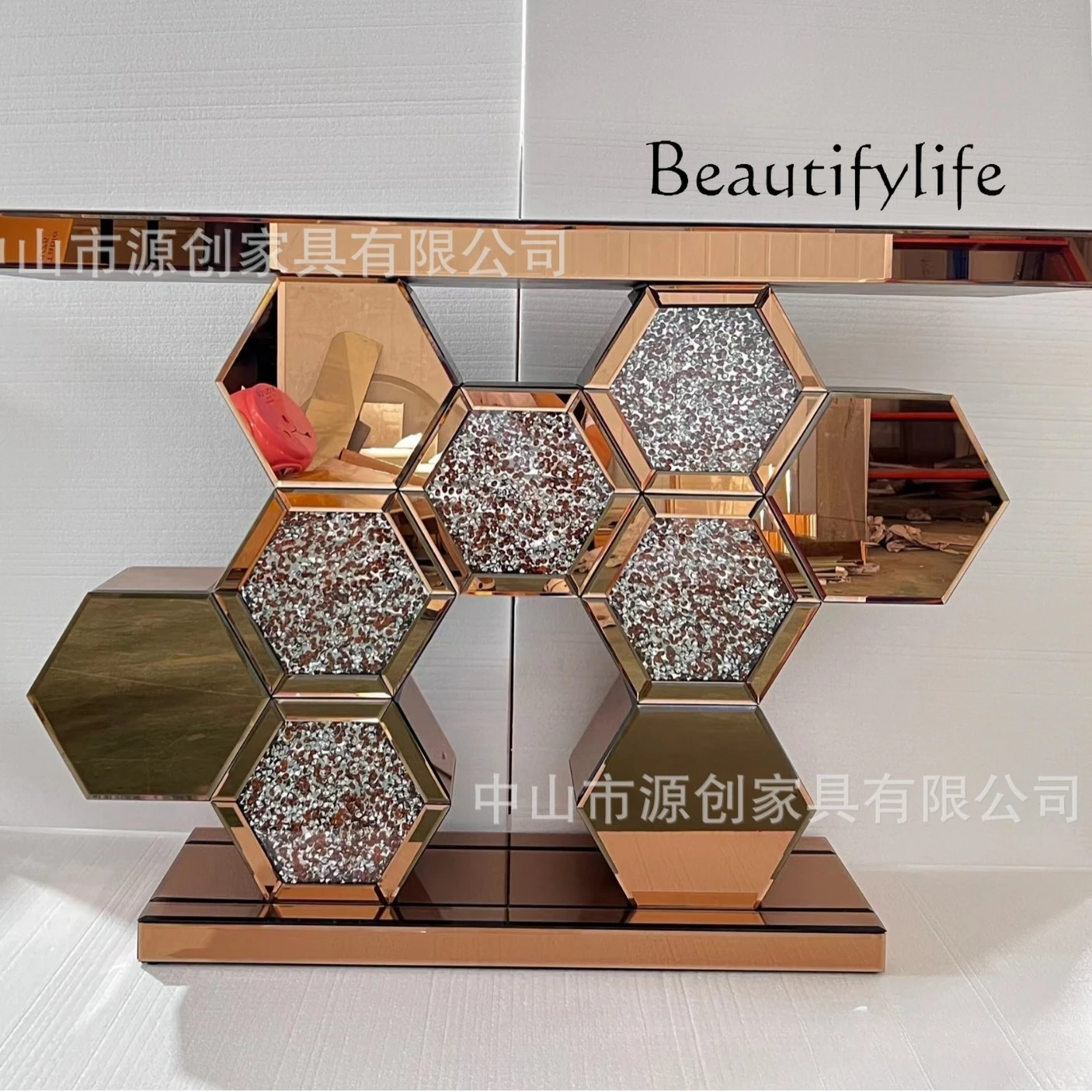 

Modern simple mirror furniture entrance table entrance table European-style strip case partition view platform mirror six sides