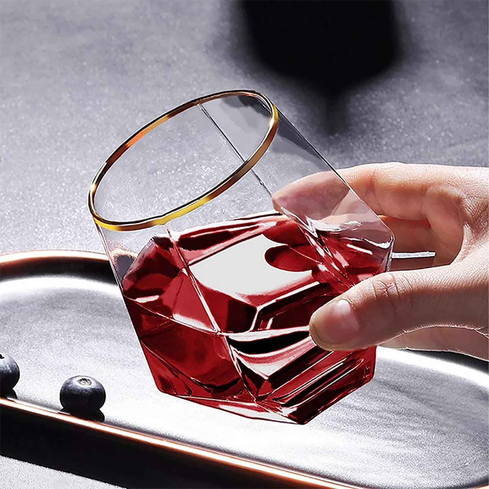 

European Style Gold Edged Plastic Hexagonal Household Transparent Whiskey Hexagonal