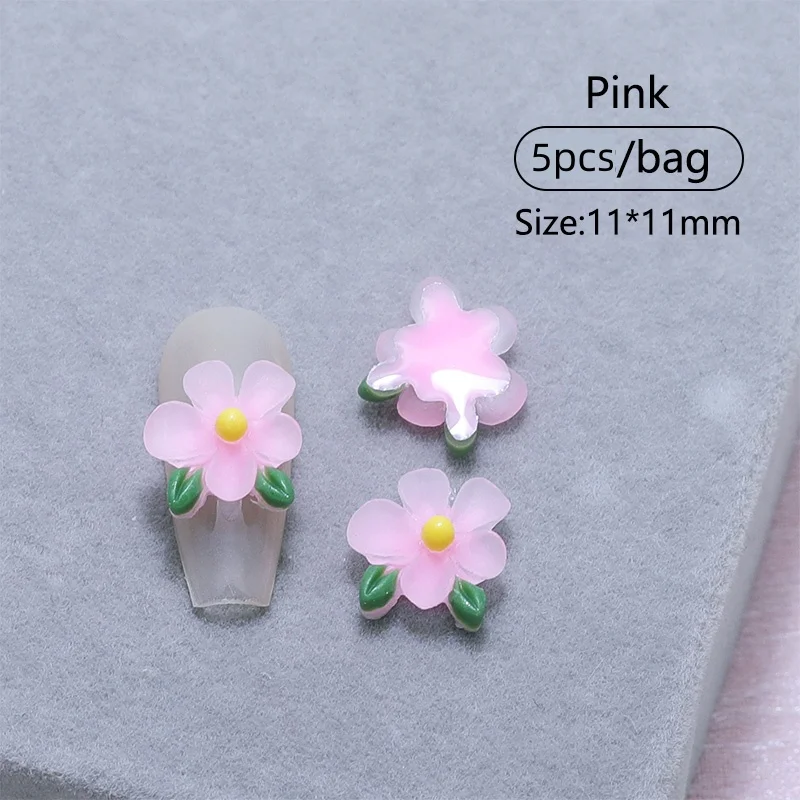 5 pçs bonito dos desenhos animados mini flores coloridas e folhas arte do prego resina designer encantos diy artesanato para unhas decorações 3d jóias